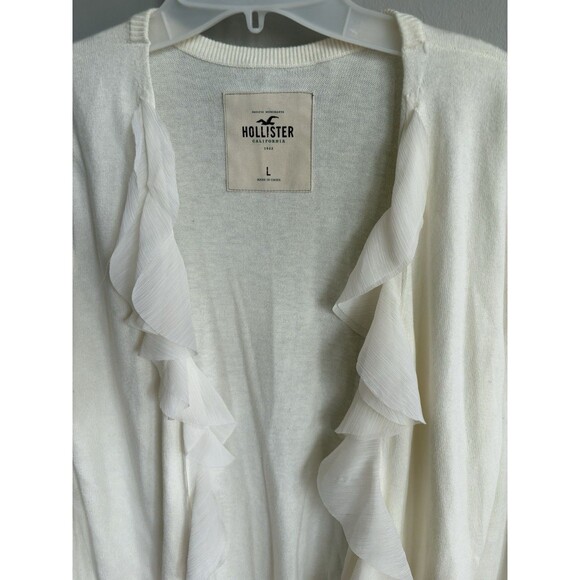 Vintage Hollister  Lg Y2K Cream Knit Cardigan Ruffle Edging Cotton Cottage Core - Picture 4 of 16